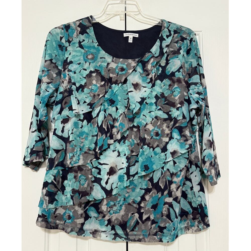 Croft and Barrow Floral Print Ruffled Blouse, Size 1X